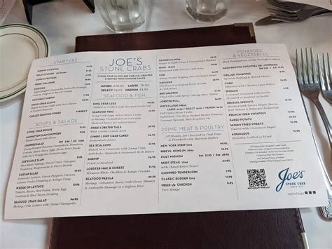 Menu at Joe's Stone Crab pub & bar, Miami Beach