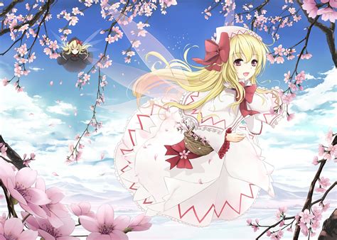 Blondes Video Games Clouds Touhou Wings Cherry Blossoms Dress