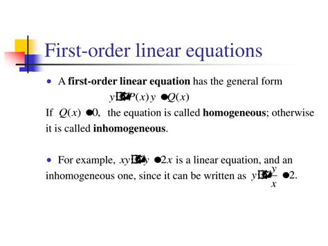 Ppt First Order Linear Equations Powerpoint Presentation Free