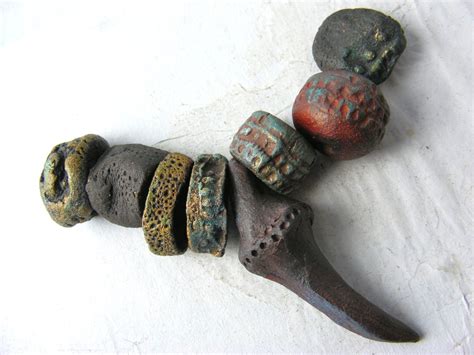 8 Artisan Ceramic Big Beads Contemporary Gold Rust Patina