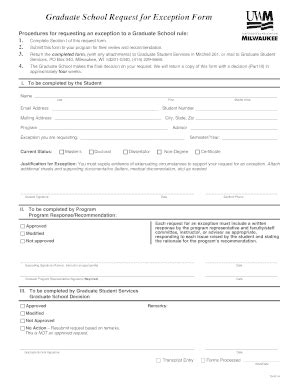 Fillable Online Graduateschool Uwm Graduate School Request For