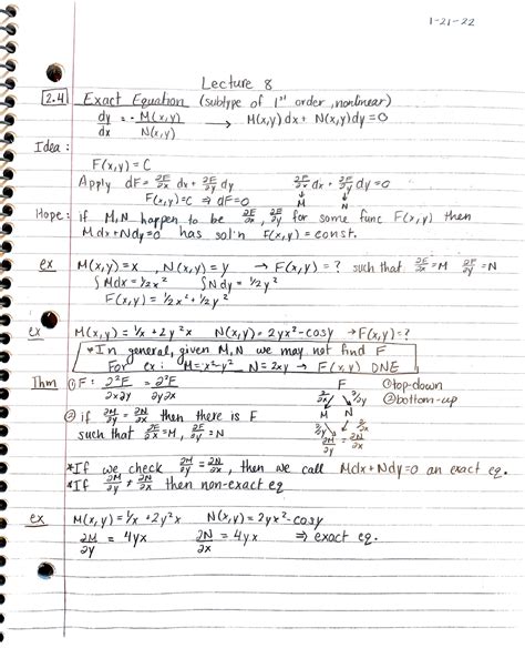 Exact equations - MATH 10B - Studocu