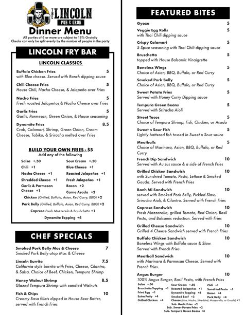 Menu The Lincoln Pubandgrub