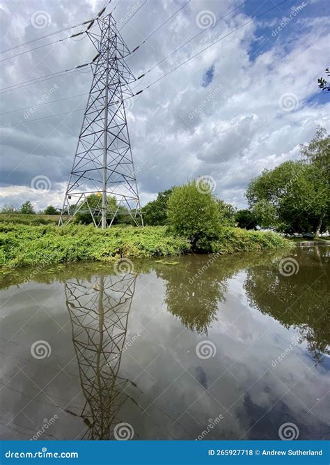 Electricity Pylon Over Canal In Derbyshire UK Stock Photo Image Of