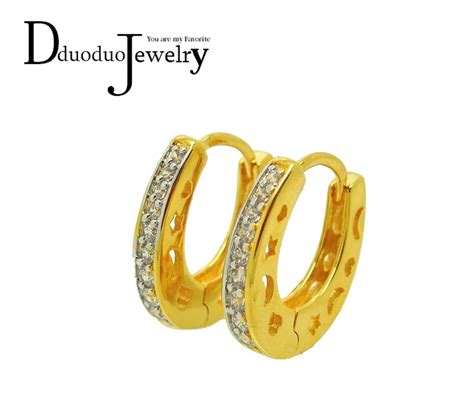 Fashion Jewelry For Women 24k Gold Color Hoop Earrings White Zirconia Round Circle Yellow Color