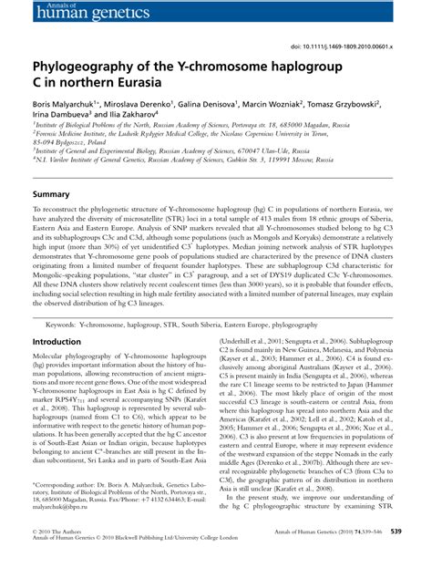 (PDF) Phylogeography of the Y-chromosome haplogroup C in northern Eurasia