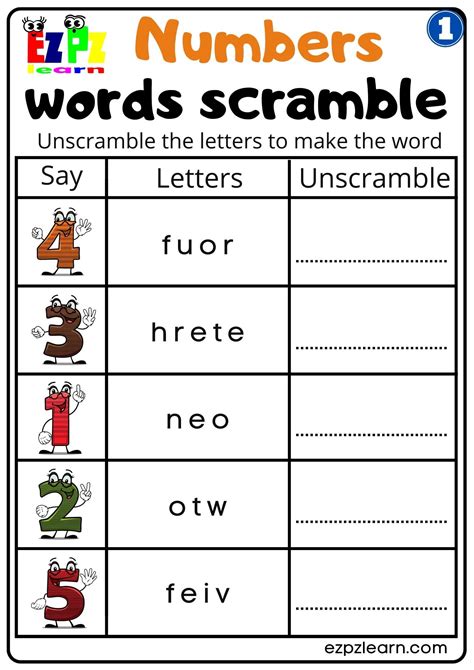 G1 Numbers Word Scramble Worksheet For Kindergarten K5 And Esl Worksheets Library