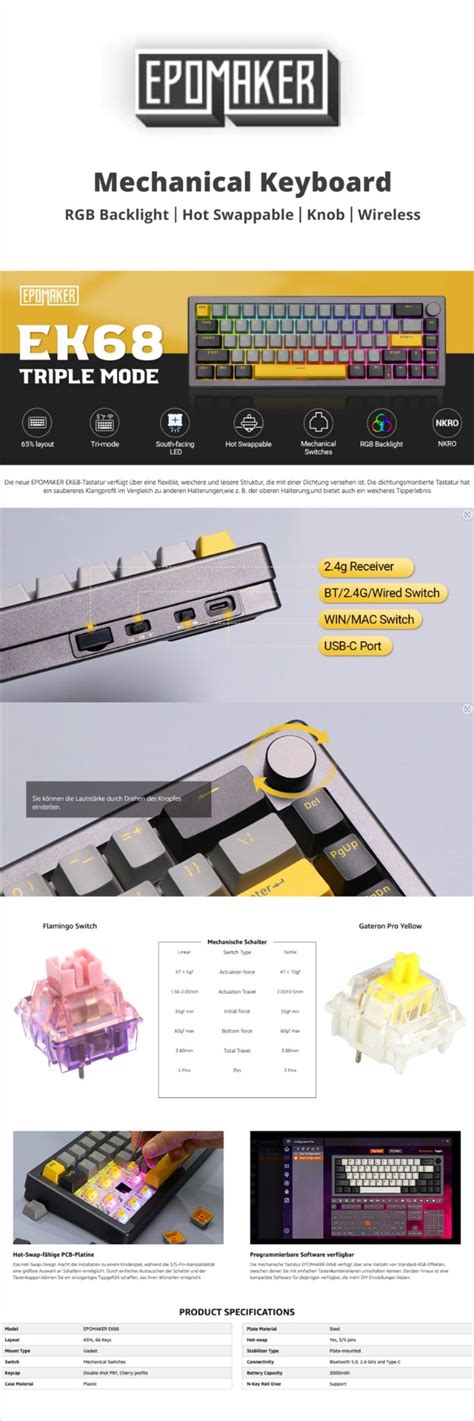Epomaker Ek Gasket Nkro Mechanical Keyboard Hot Swappable Triple Mode Wired Wireless