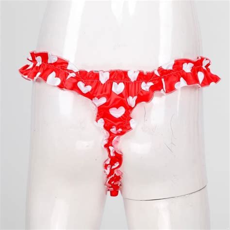 YONGHS String Homme Sexy Volants Sissy Jocsktrap Gay Calecon Satin Underpants M XXL Rouge