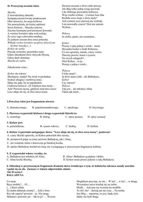 Balladyna Sprawdzian Interactive Worksheet Interactive Worksheets