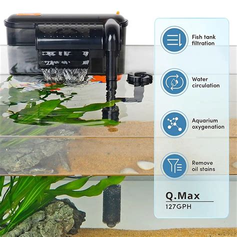 Hygger Quiet Hang On Aquarium Filter With 100GPH Rotatable Surface Oil