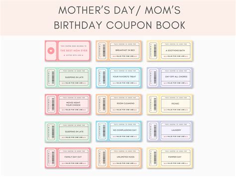Mother’s Day Coupons, Mother’s Day Gift, Coupon Printable, Mom Coupon