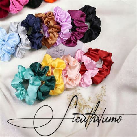 Bán sỉ Cột tóc vải scrunchies CHUN PHI BÓNG buộc tóc vải trơn bóng loại đẹp hot trend