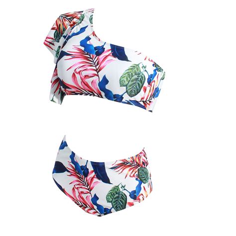 Asdoklhq Swimsuits For Women Plus Women S Bikini Leaf One Shoulder Swimsuit Outer Single