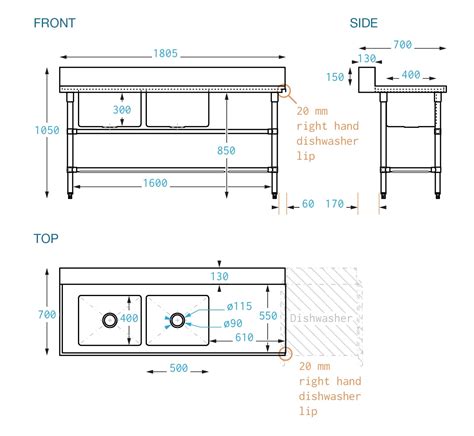 Stainless Double Sink Dishwasher Inlet Bench Left Configuration X