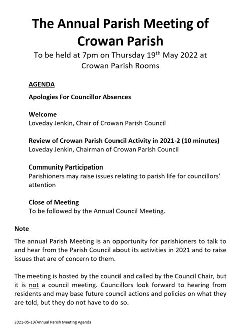 Parish Meeting Crowan Parish Council