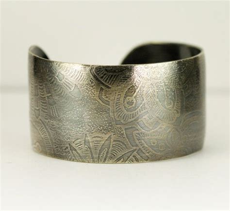 Sterling Etched Cuff Wide Flower Pattern Cuff Bracelet Silver