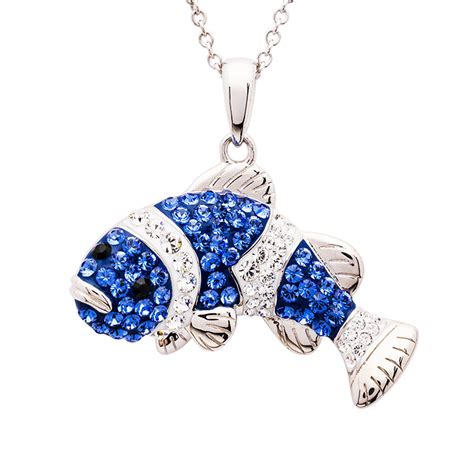 Fish Necklace with Sapphire Blue Crystals — Ocean Jewelry