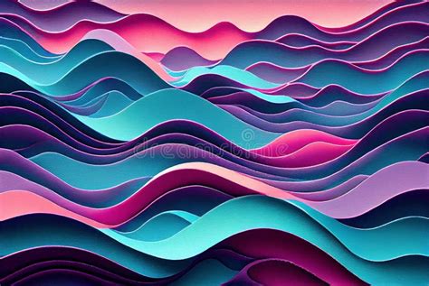 Sea Waves Pattern Abstract Background Volumetric Purple Pink And Blue