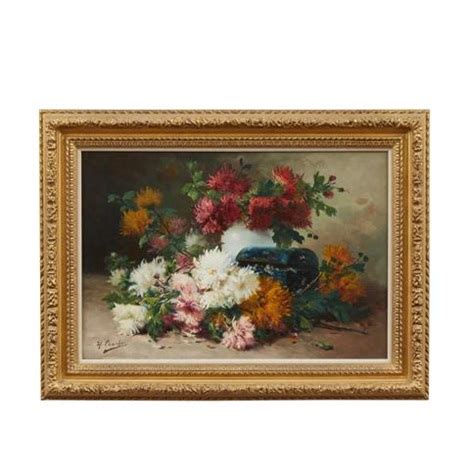 Still Life With Chrysanthemums And Blue Casket By Eug Ne Henri Cauchois