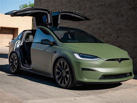 Tesla Model X Matte Military Green Wrap - Mile High Customs