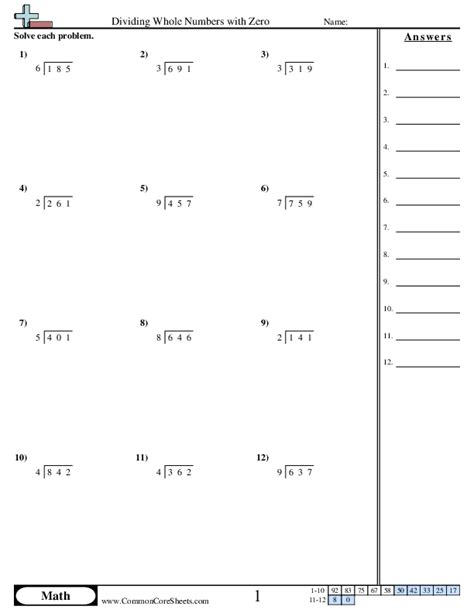 Division Worksheets - Dividing Whole Numbers with Zero worksheet Free ...