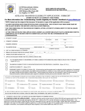 Fillable Online Cif La LAUSD Interscholastic Athletics Fax Email Print