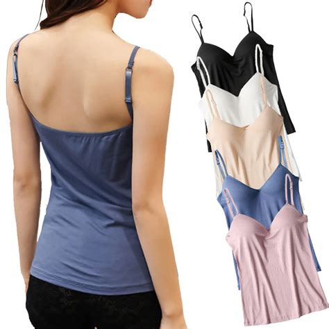 Sexy Womens Modal Adjustable Thin Shoulder Straps Built In Bra Padded