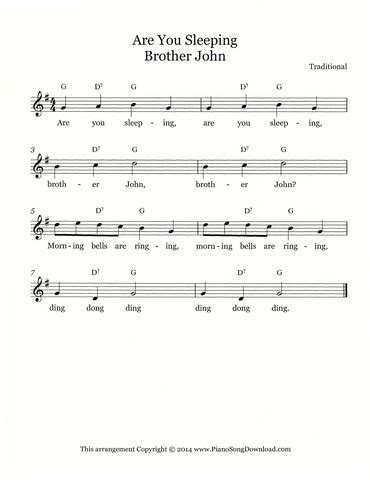 Are You Sleeping Brother John Free Lead Sheet With Melody Lyrics