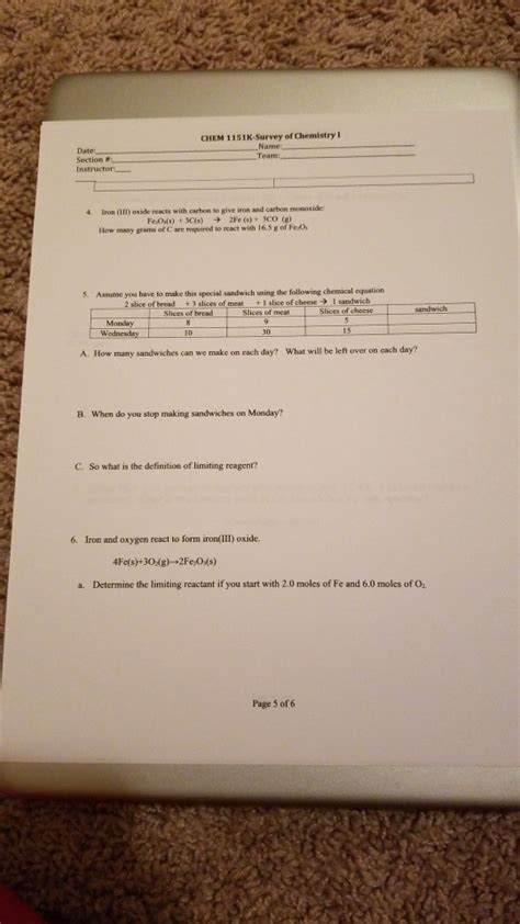 Solved CHEM 1151 K Survey Of Chemistry Name Team Date Chegg