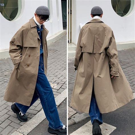 New Korean Style Trench Men S Fashion Solid Color Casual Long Coat Men