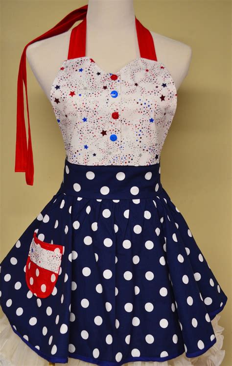 Cute Polka Dot Apron Womens Fun Flirty Apron Navy Polka Dot Apron