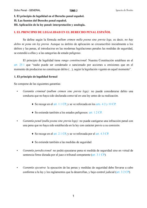 Tema 2 Penal General I El Principio De Legalidad En El Derecho Penal Español Ii Las Fuentes