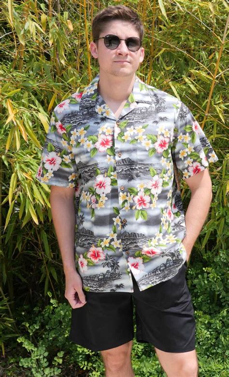 Sun Of Islands Grise La Chemise Hawaienne Par Rjc Hawaii Véritable