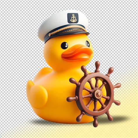 Psd Yellow Rubber Duck Sea Captain On A Transparent Background