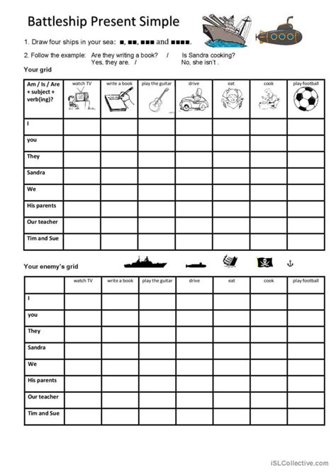 Battleship Present Continuous Gener English ESL Worksheets Pdf Doc