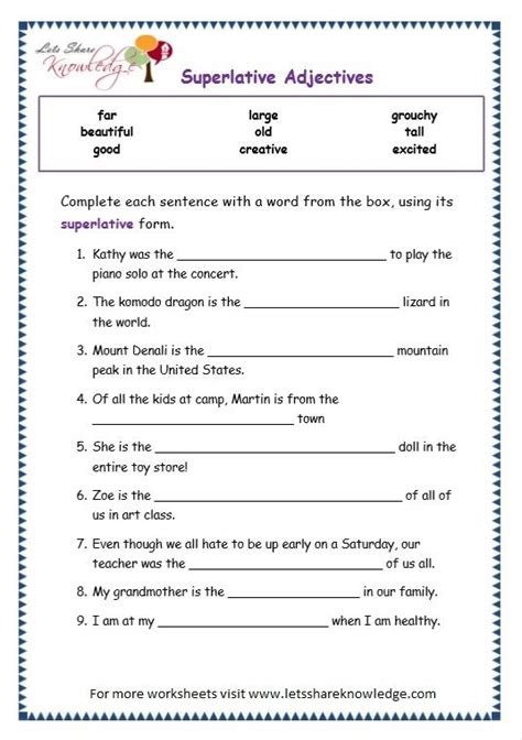 Degrees Of Adjectives Worksheets For Grade 4