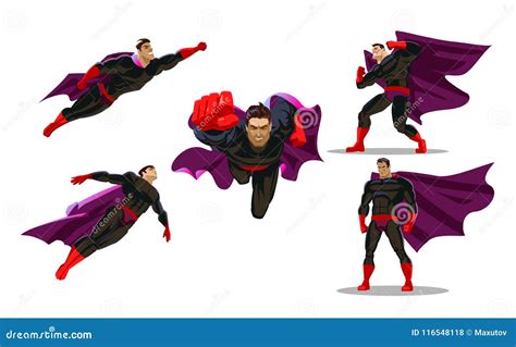 Comic Superhero Actions In Different Poses Male Super Hero Vector