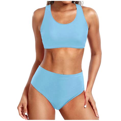 Erwazi Women Two Piece Bikini Sets Scoop Neck Athletic Swimsuit Crop