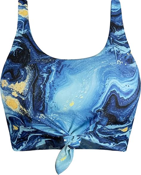 Amazon Balasami Women S Retro Scoop Neck Bow Knot Front Padded Tank Crop Top Bikini