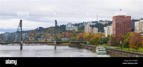 Portland Oregon City Downtown Waterfront Park By Hawthorne Bridge In