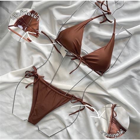 BIKINI BASIC บกน ทพช สายฝอ แบบผกดานขาง มซบในทงตวผาไมบาง Two piece bikiniสายปกต