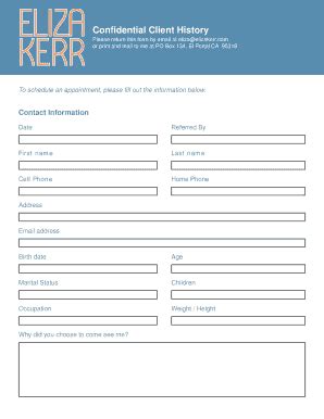 Fillable Online Confidential Client History Eliza Kerr Fax Email