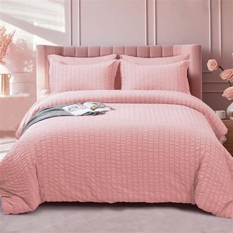 Amazon Hymokege Pink King Size Comforter Set Seersucker Pieces