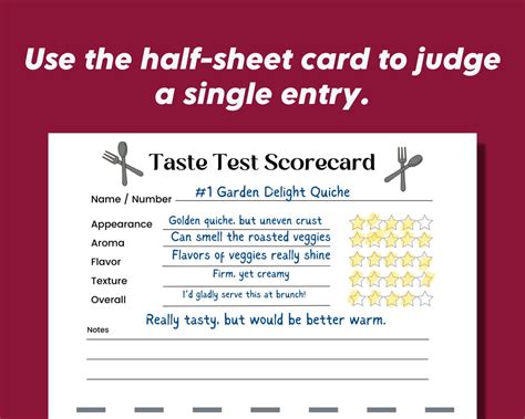 Taste Testing Challenge Contest Score Card Cookoff Party Food Tasting