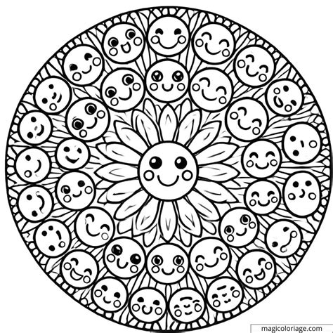 Easy mandala coloring smiling faces