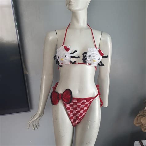 Handmade Crochet Checkered Bikini Bottom Brazilian Depop