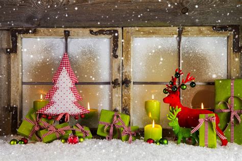 snow, Christmas decoration, window, candles, holiday, winter, box