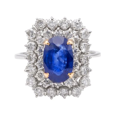 Vintage Gia 2 08 Carat Ceylon Sapphire 18k White Gold Double Halo Ring Jack Weir And Sons