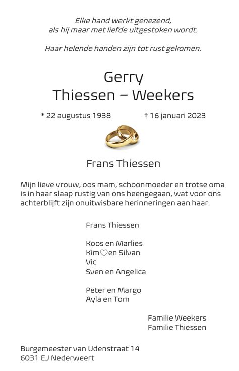 Overlijdensbericht Gerry Thiessen Weekers Nederweert